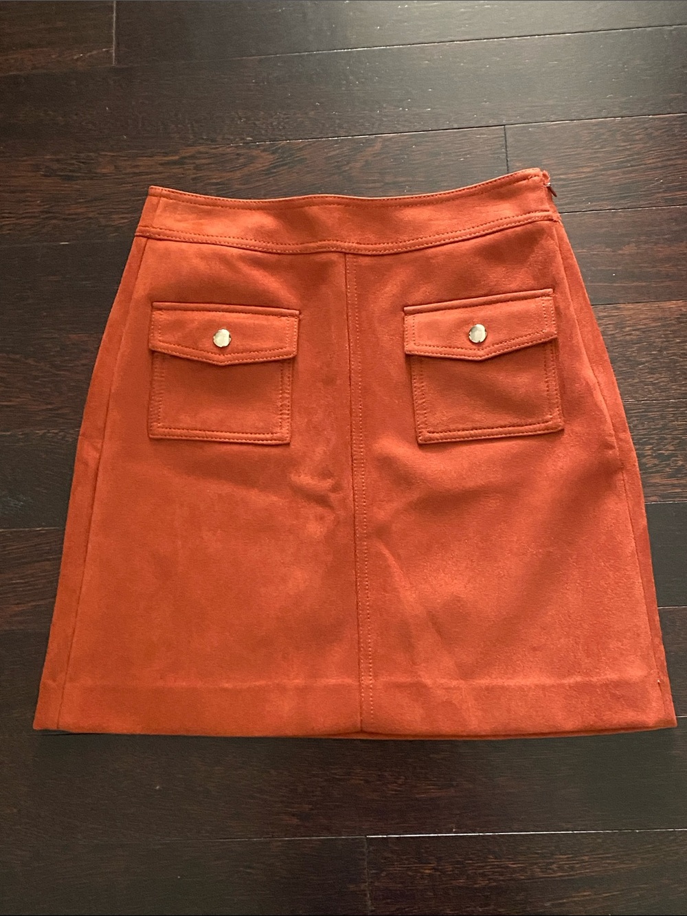 LOFT Rust Orange Suede Mini Skirt with Front Flap Pockets